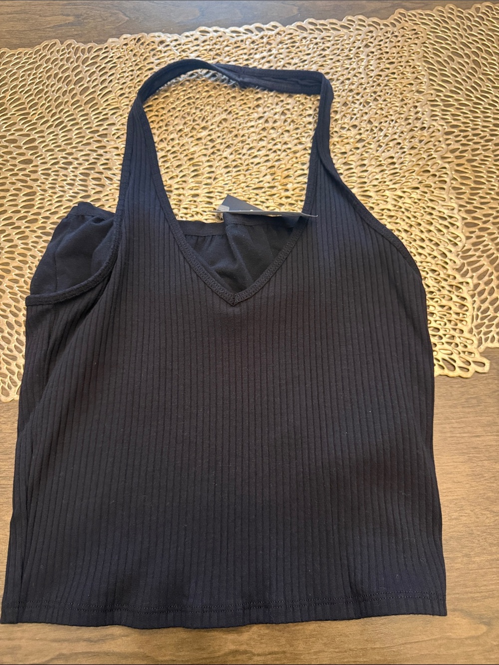 Hollister Black Ribbed V-Neck Halter Tank